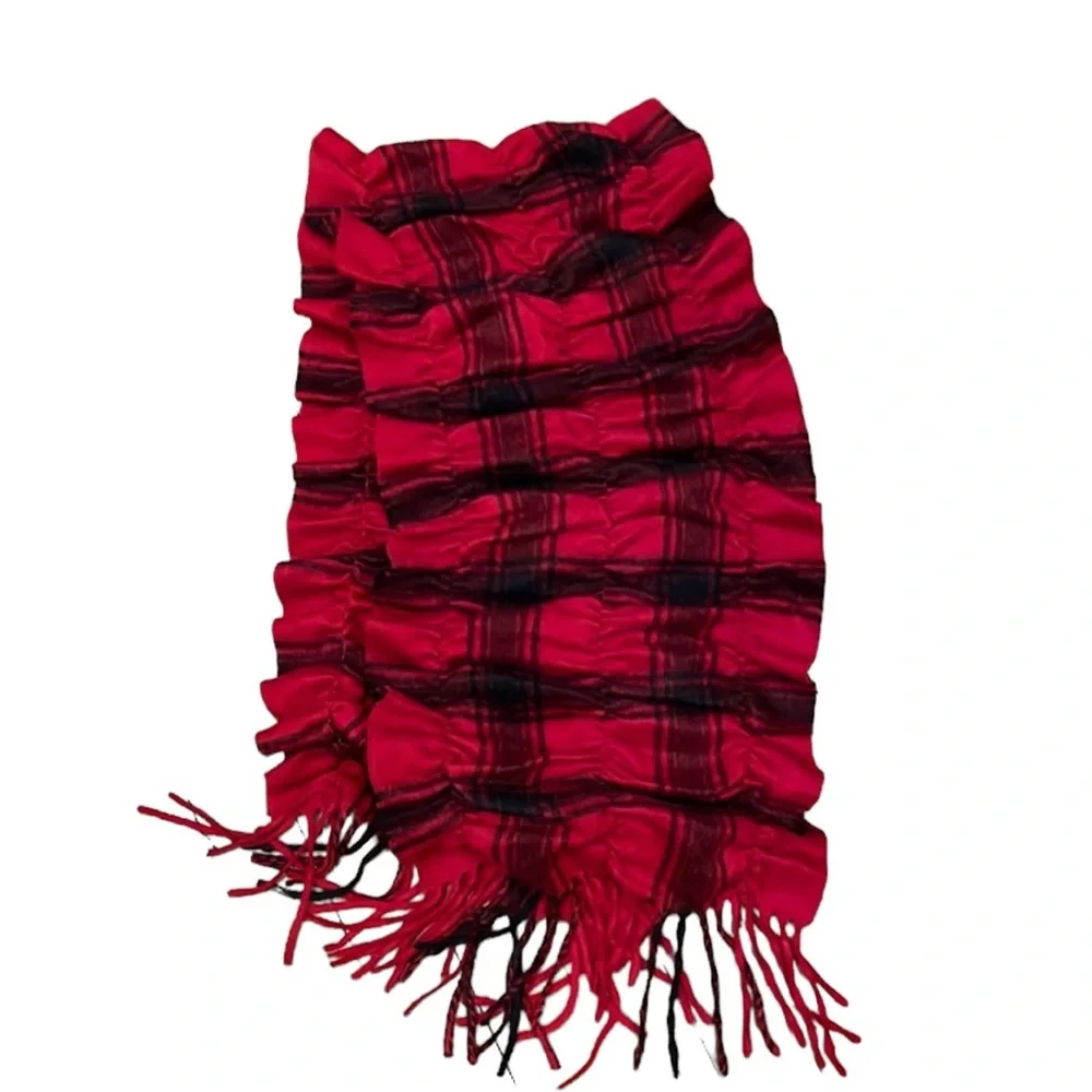 Talbots Red Plaid Cashmere Ruched Scarf